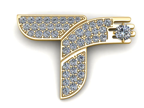 Altın L&uuml;ks Pav Harf Charm'ında Pırlanta İlk F Kolye Ucu 3D Baskı Modeli