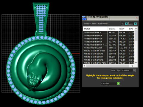 Coiled Snake Gold Medallion Pendant with Emerald Halo Luxury Serpent Charm 3D Print Model