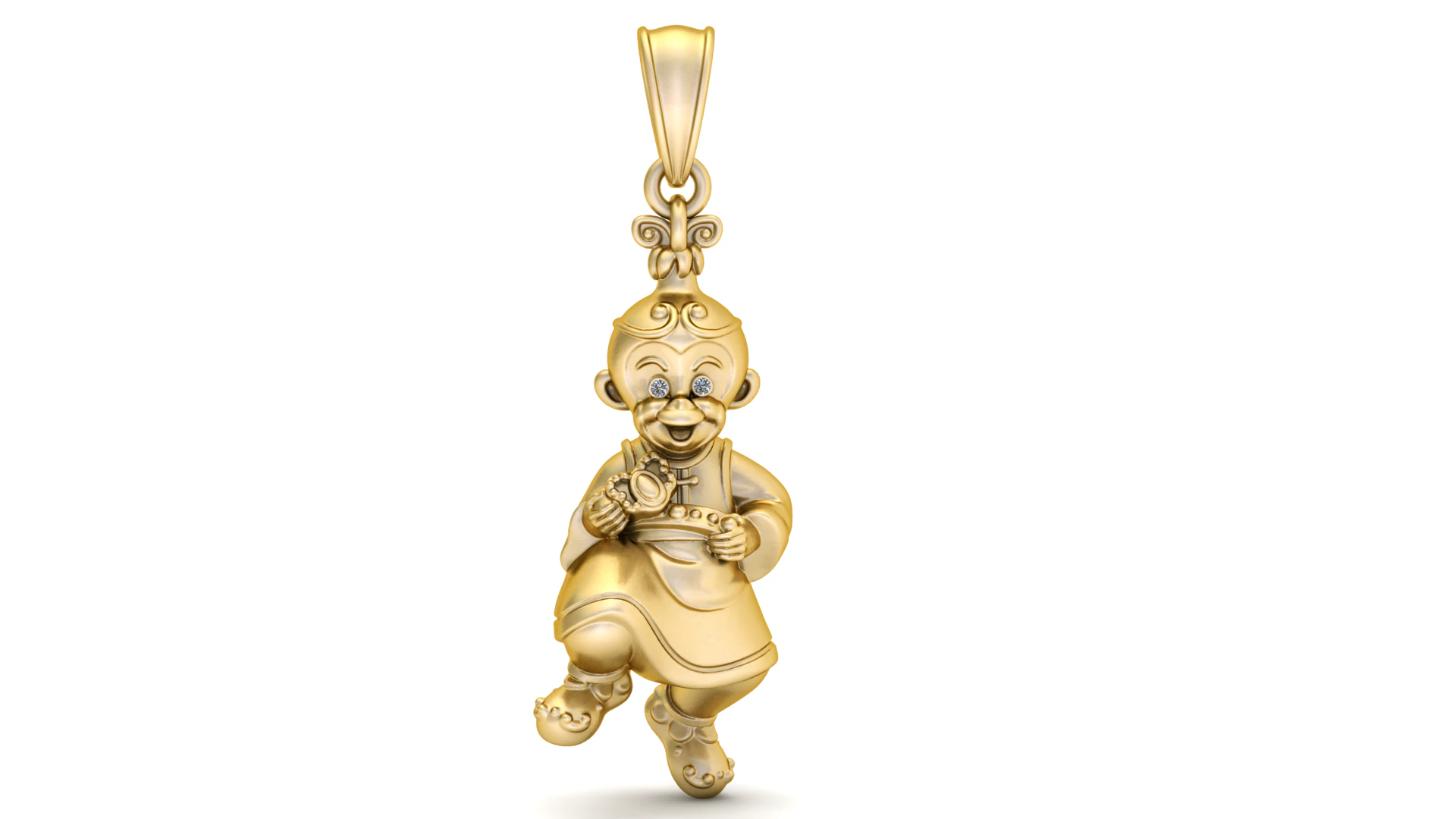Gold Traditional Boy Pendant with Diamond Eyes Cultural Charm Necklace 3D Print Model .c4d .max .obj .3ds .fbx .stl .blend 
