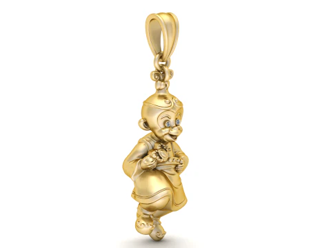 Gold Traditional Boy Pendant with Diamond Eyes Cultural Charm Necklace 3D Print Model