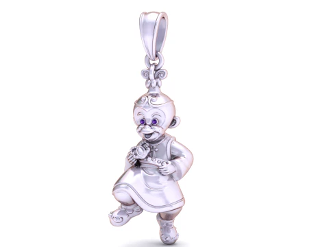 Gold Traditional Boy Pendant with Diamond Eyes Cultural Charm Necklace 3D Print Model