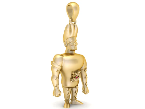 Gold Superhero Character Pendant with Ruby Center Modern Statement Charm 3D Print Model