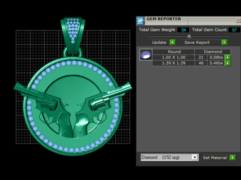 The Gilded Gunslinger Dual Revolver Emerald Medallion 3D Print Model