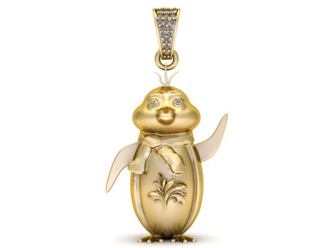 Podstawowy, fantazyjny złoty wisiorek w kształcie pingwina z diamentowymi akcentami Model do druku 3D