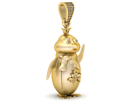 Primary Whimsical Golden Penguin Pendant with Diamond Accents 3D Print Model