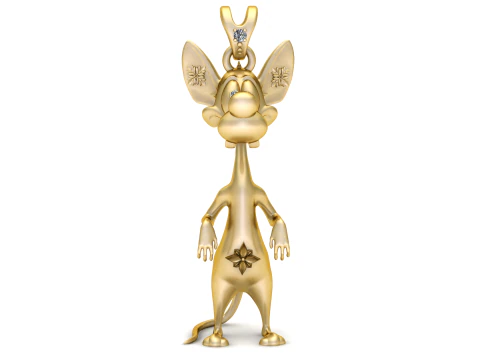 T&iacute;tulo prim&aacute;rio pingente de personagem Genius Mouse em ouro 14K com detalhes em diamante Nome do produto The Aur Modelo de Impressão 3D