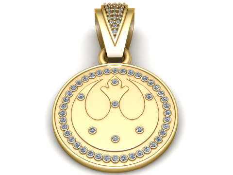 Colgante de medall&oacute;n de oro con halo de diamantes y dije redondo de lujo con motivo floral Modelo de impresión 3D