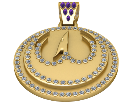 Luxe diamanten Halo gouden medaillonhanger met markiezin Amethist borgtocht 3D printmodel