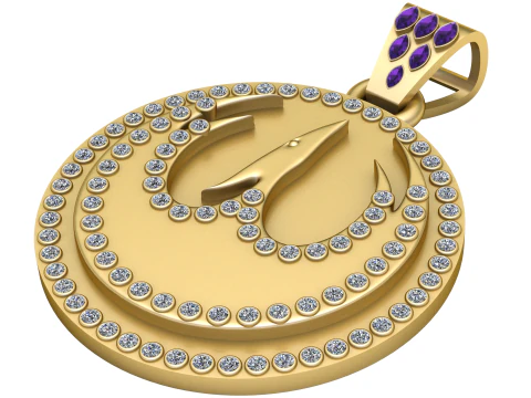 Luxury Diamond Halo Gold Medallion Pendant with Marquise Amethyst Bail 3D Print Model