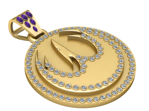 Luxury Diamond Halo Gold Medallion Pendant with Marquise Amethyst Bail 3D Print Model