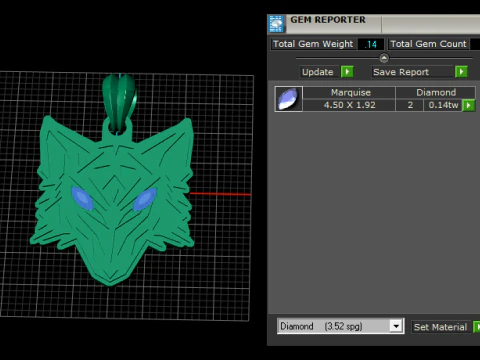 Wolf Head Gold Pendant with Gemstone Eyes Bold Animal Spirit Medallion 3D Print Model