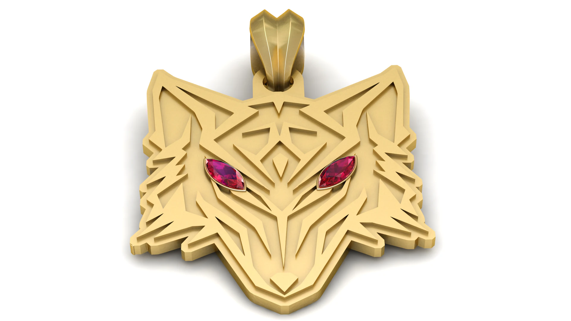 Wolf Head Gold Pendant with Gemstone Eyes Bold Animal Spirit Medallion 3D Print Model .c4d .max .obj .3ds .fbx .stl .blend 