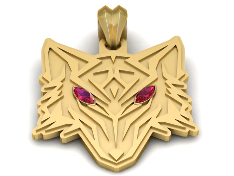 Colgante de oro con cabeza de lobo y medall&oacute;n de esp&iacute;ritu animal audaz con ojos de piedras preciosas Modelo de impresión 3D