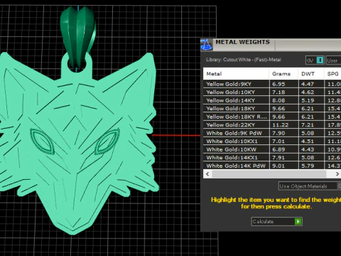 Wolf Head Gold Pendant with Gemstone Eyes Bold Animal Spirit Medallion 3D Print Model