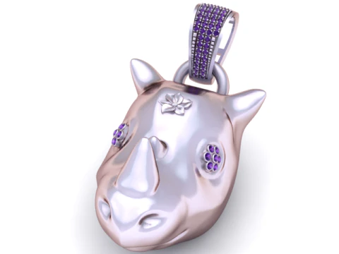 Luxury Rhino Head Gold Pendant with Blue Sapphire Accents 3D Print Model