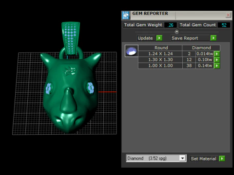 Luxury Rhino Head Gold Pendant with Blue Sapphire Accents 3D Print Model