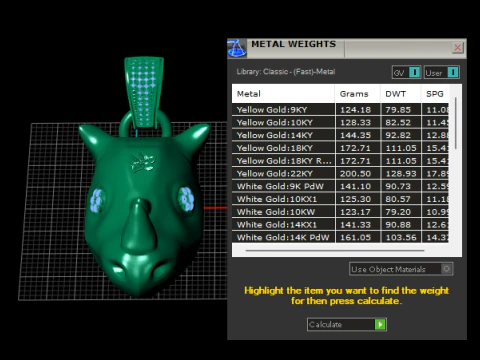 Luxury Rhino Head Gold Pendant with Blue Sapphire Accents 3D Print Model