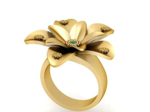 Royal Bloom Flower Ring Emerald Center 3D Printable 3D Model