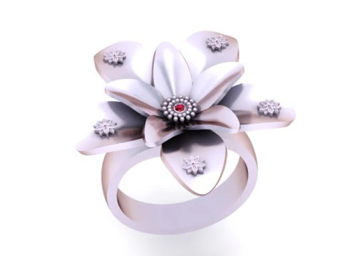 Royal Bloom Flower Ring Emerald Center 3D Printable 3D Model