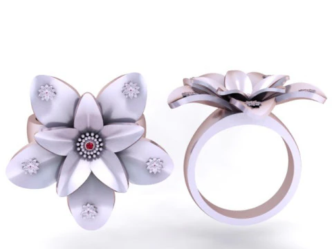 Royal Bloom Flower Ring Emerald Center 3D Printable 3D Model
