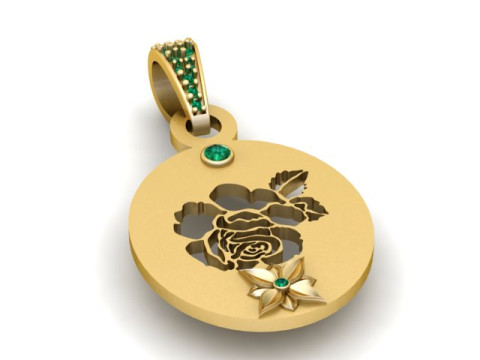Elegant Rose Silhouette Pendant Emerald Accent 3D Printable 3D Model
