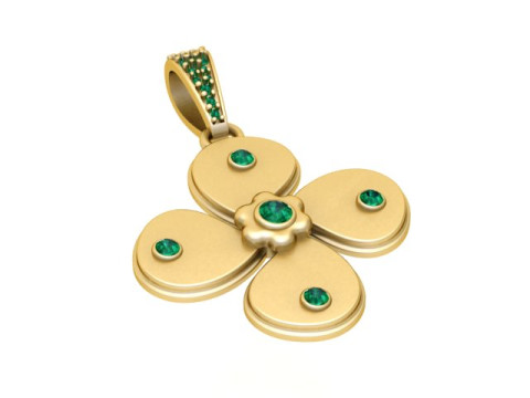Emerald Blossom Cross Pendant 3D Printable Jewelry Model 3D Model
