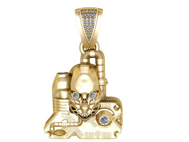 Cyberpunk Skull Tech Pendant with Diamond Bail 3D 3D Model .c4d .max .obj .3ds .fbx .stl .blend 