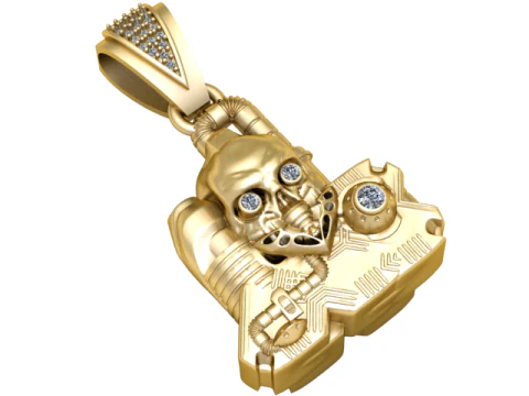 Cyberpunk Skull Tech Pendant with Diamond Bail 3D 3D Model