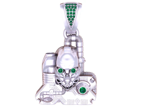 Cyberpunk Skull Tech Pendant with Diamond Bail 3D 3D Model