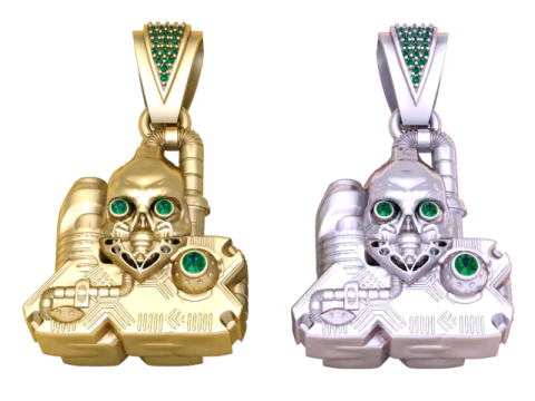 Cyberpunk Skull Tech Pendant with Diamond Bail 3D 3D Model