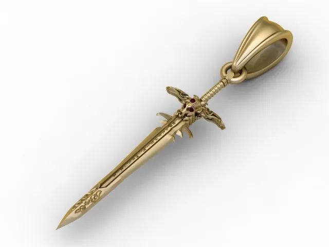 Knight Sword Pendant 3D Model .c4d .max .obj .3ds .fbx .stl .blend 