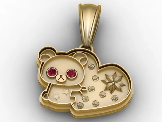 Bear Heart Pendant 3D Model .c4d .max .obj .3ds .fbx .stl .blend 