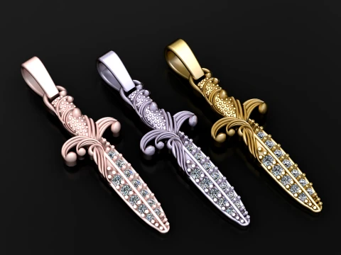 &Eacute;l&eacute;gant pendentif diamant Fleur de Lys Modèles 3D en vedette
