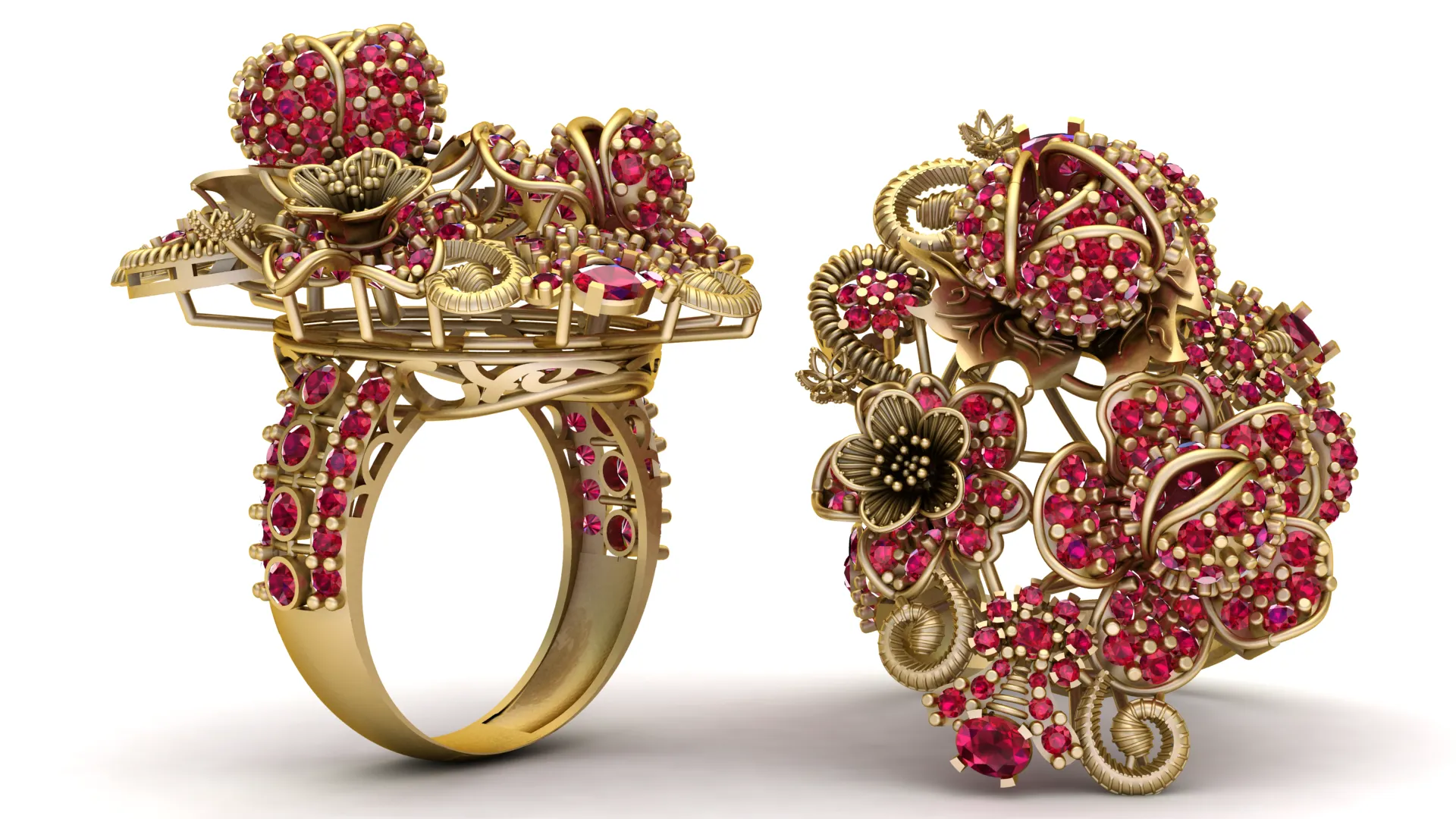 Luxury Floral Cluster Ring 3D Print Model .c4d .max .obj .3ds .fbx .stl .blend 