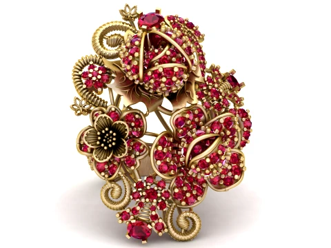 Luxury Floral Cluster Ring 3D Print Model