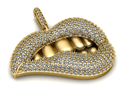 Luxury Diamond Grillz Mouth Pendant 3D Print Model