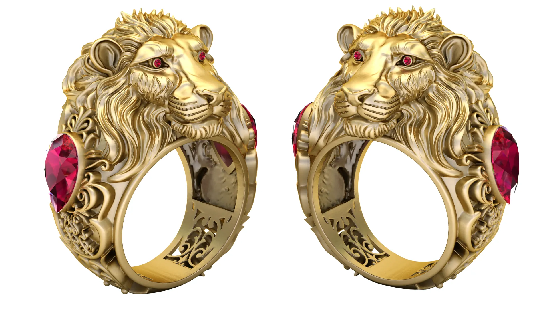Luxury Lion Head Ruby Signet Ring 3D Print Model .c4d .max .obj .3ds .fbx .stl .blend 