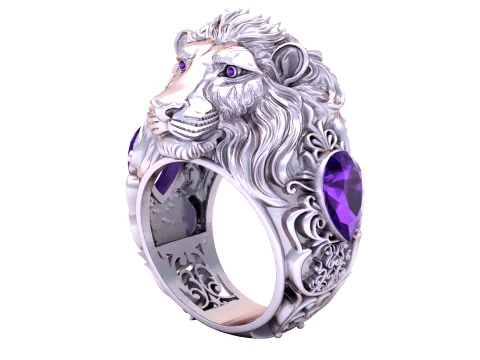 Luxury Lion Head Ruby Signet Ring 3D Print Model