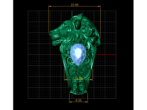 Luxury Lion Head Ruby Signet Ring 3D Print Model