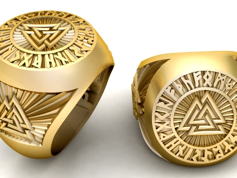 Valknut Viking Signet Ring 3D Mod 3D 프린트 모델