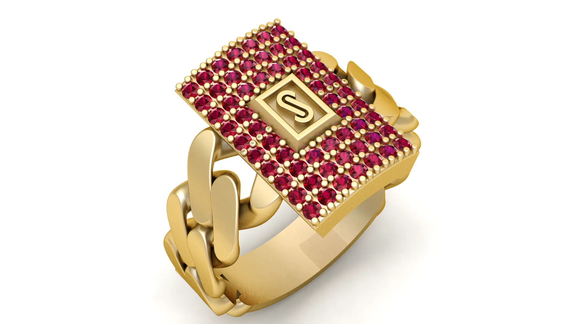 Luxury Iced Cuban Link Signet Ring 3D Print Model .c4d .max .obj .3ds .fbx .stl .blend 