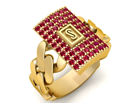 Luxuri&ouml;ser Iced Cuban Link-Siegelring 3D Druckmodell
