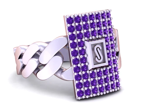 Luxury Iced Cuban Link Signet Ring 3D Print Model