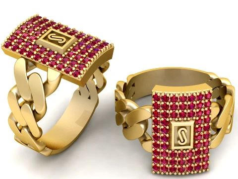 Luxury Iced Cuban Link Signet Ring 3D Print Model