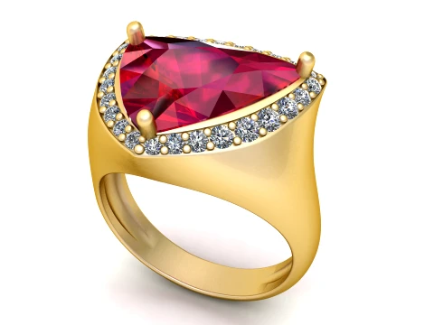 Luxury Trillion Cut Ruby Halo Signet Ring 3D Print Model