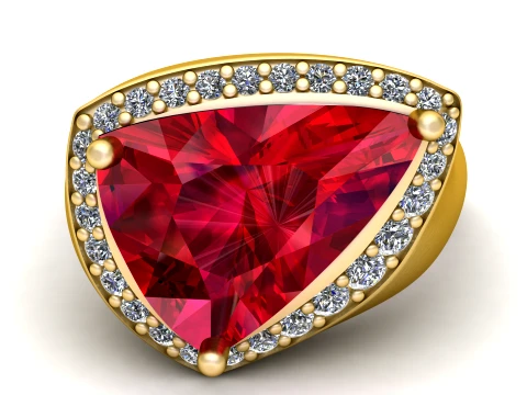 Luxury Trillion Cut Ruby Halo Signet Ring 3D Print Model
