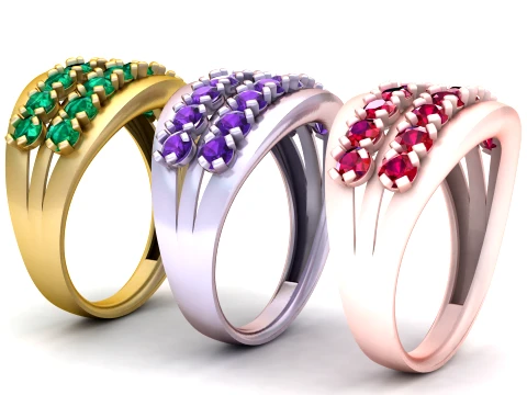 Anello con pietra preziosa a tripla fila Modello di stampa 3D