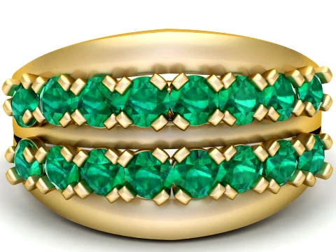Triple Row Gemstone Ring 3D Print Model