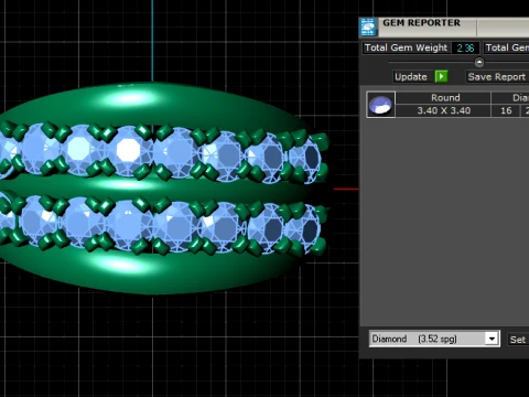 Triple Row Gemstone Ring 3D Print Model