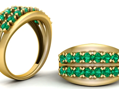 Triple Row Gemstone Ring 3D Print Model